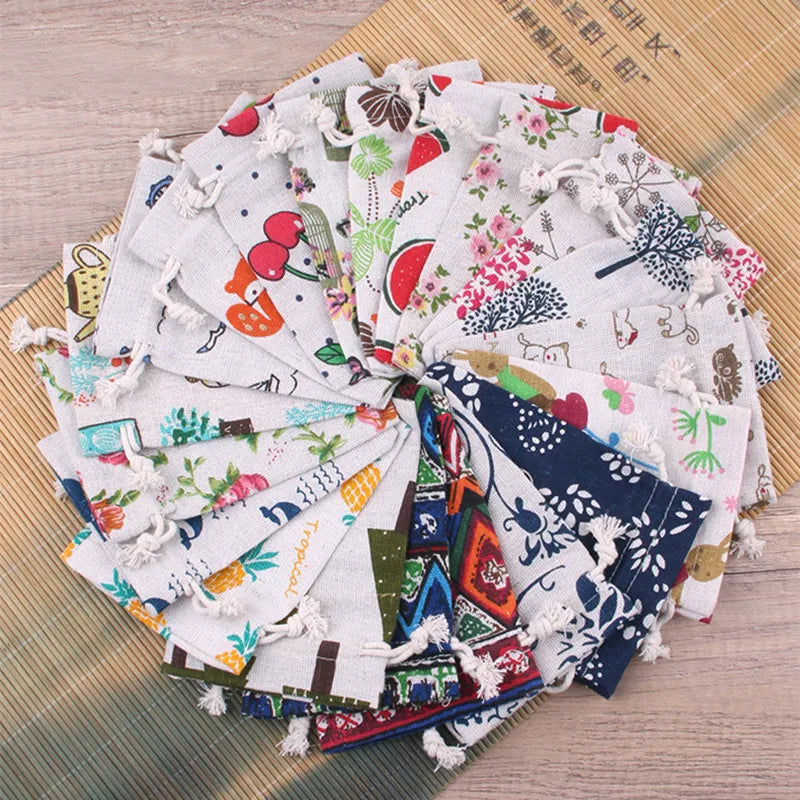 Mini Cartoon Linen  Drawstring Pouches
