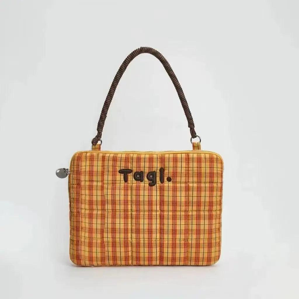 Vintage Plaid Laptop Shoulder Bag for Women – Fits MacBook
