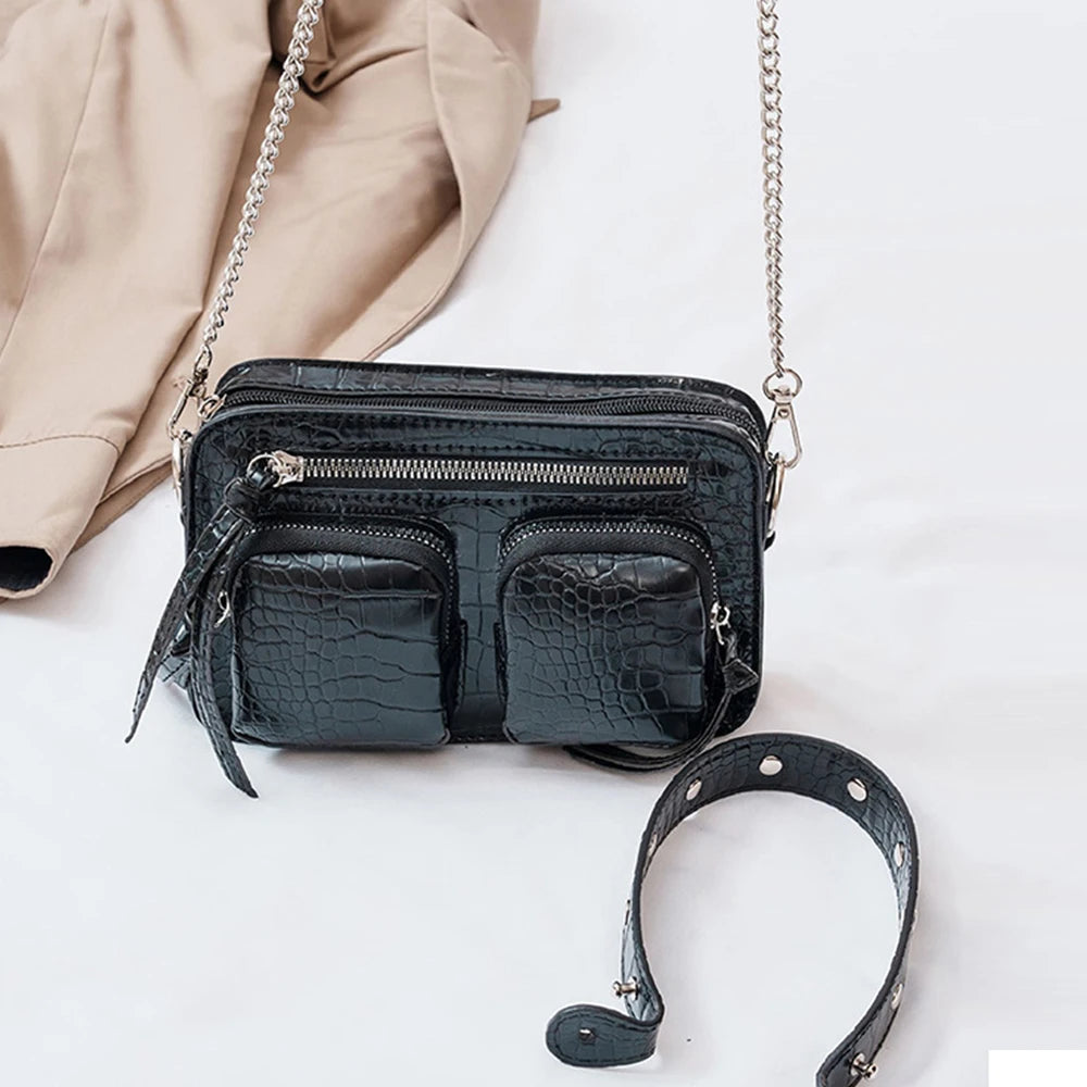 Luxury Alligator Style Handbag – Crocodile Pattern Chain Shoulder