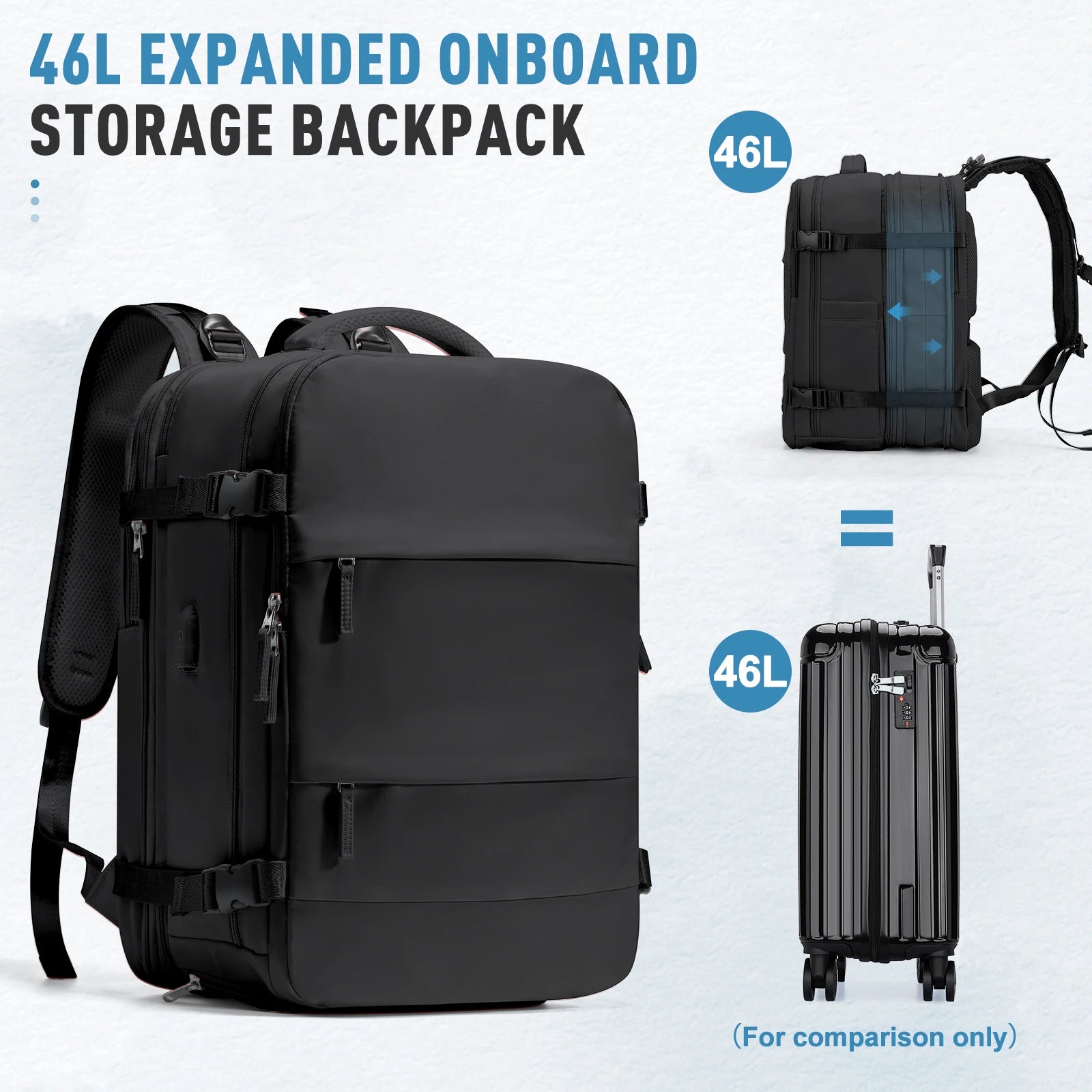 Expandable 46L Cabin Hiking Backpack – Airline Approved Travel Rucksack