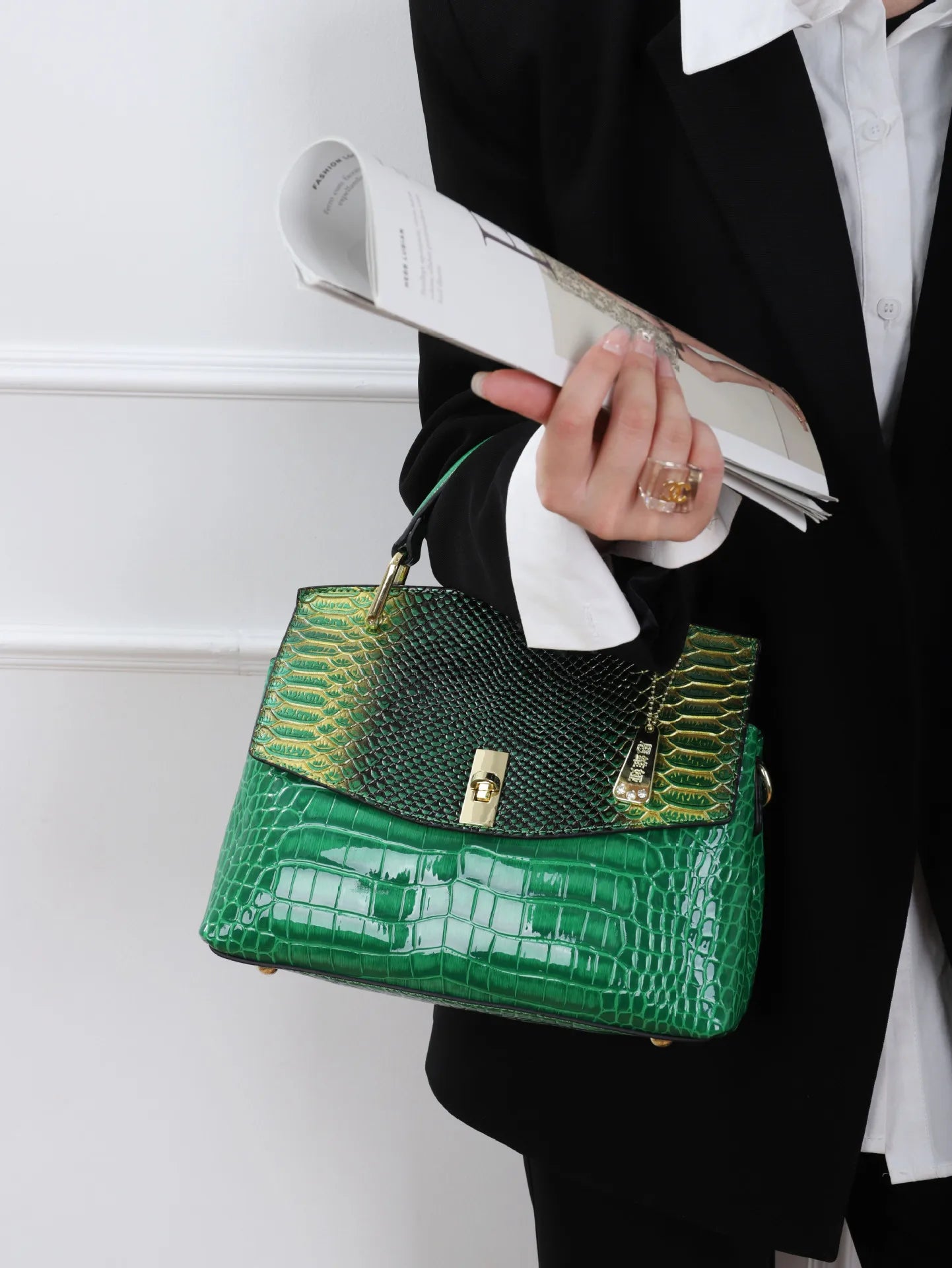 Luxury Patent PU Leather Crocodile Tote