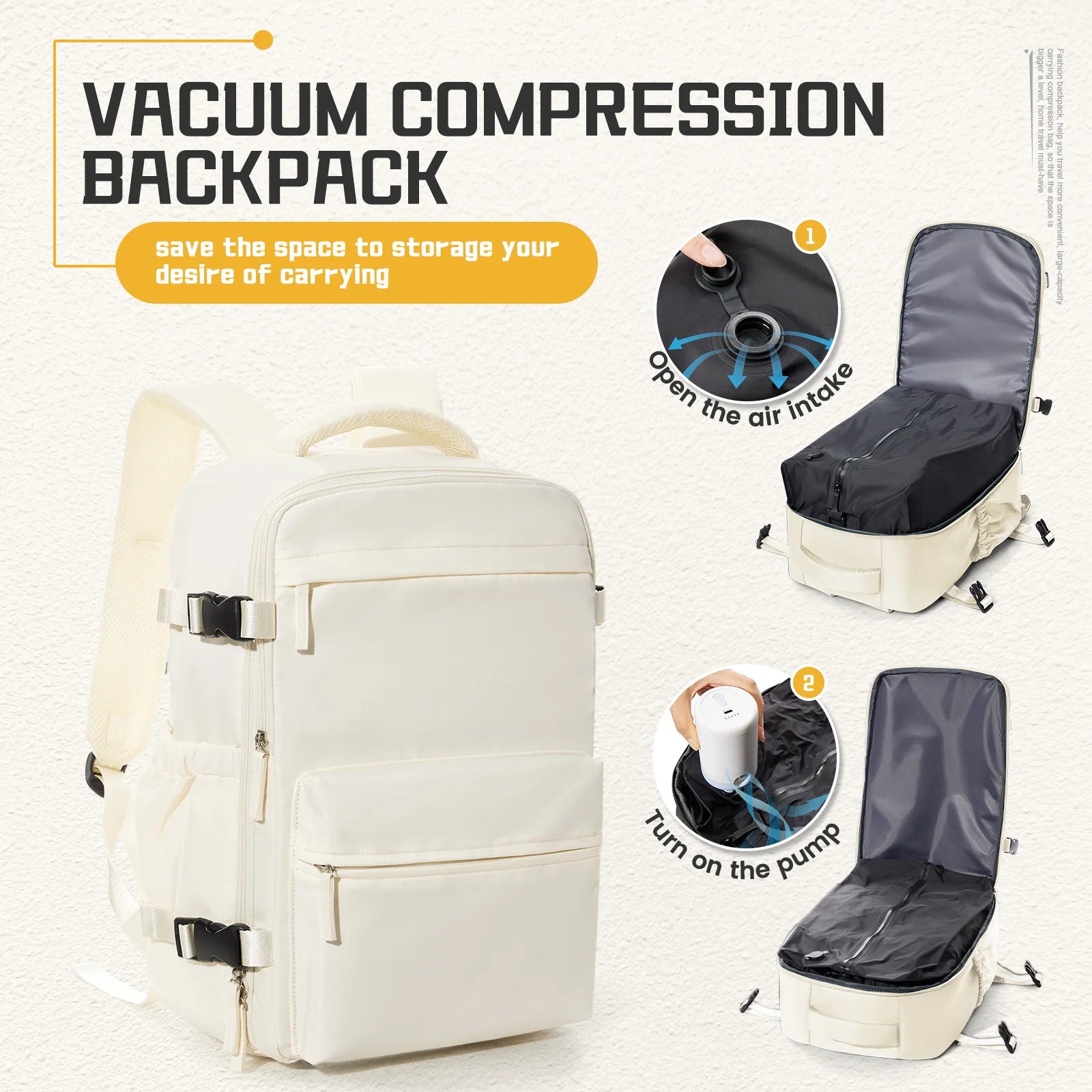 Smart Compression Travel Backpack – Fits 15.6" Laptop, 40x20x25 Travel Size