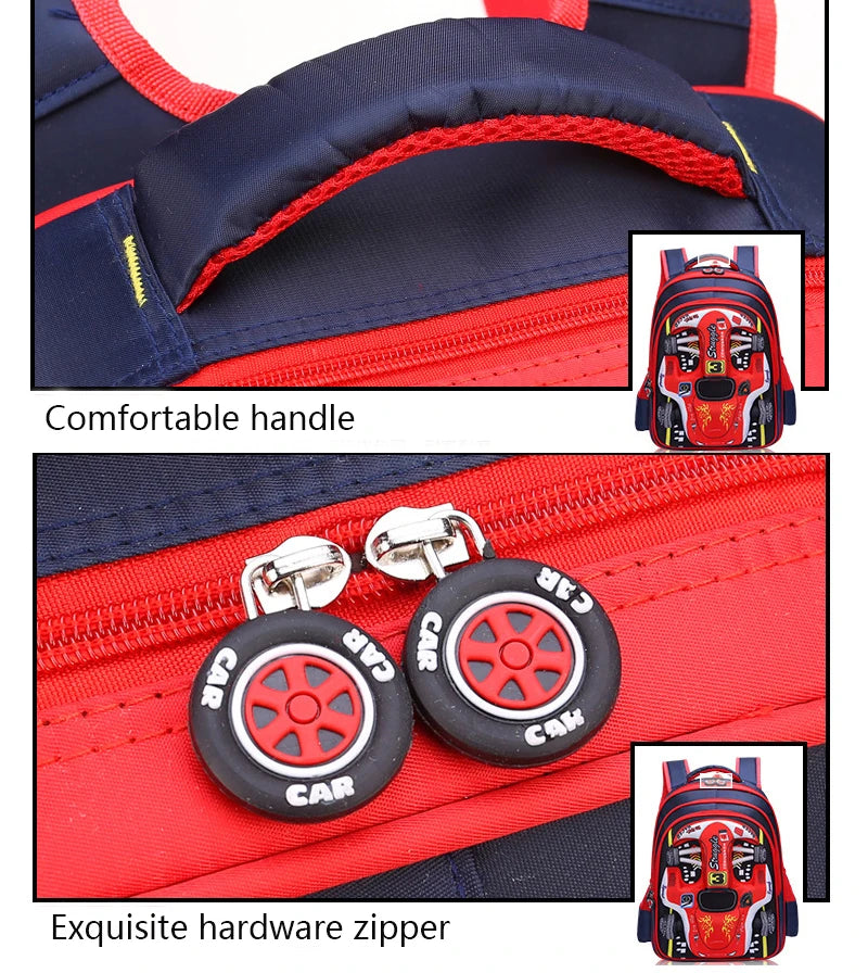 3D Car Design Waterproof Backpack for Preschool & Primary Kids