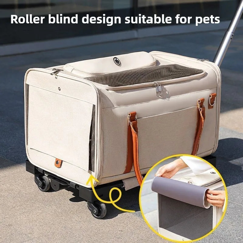 Multifunctional Cat Carrier with Trolley – Large Capacity, Foldable & Breathable Pet Bag