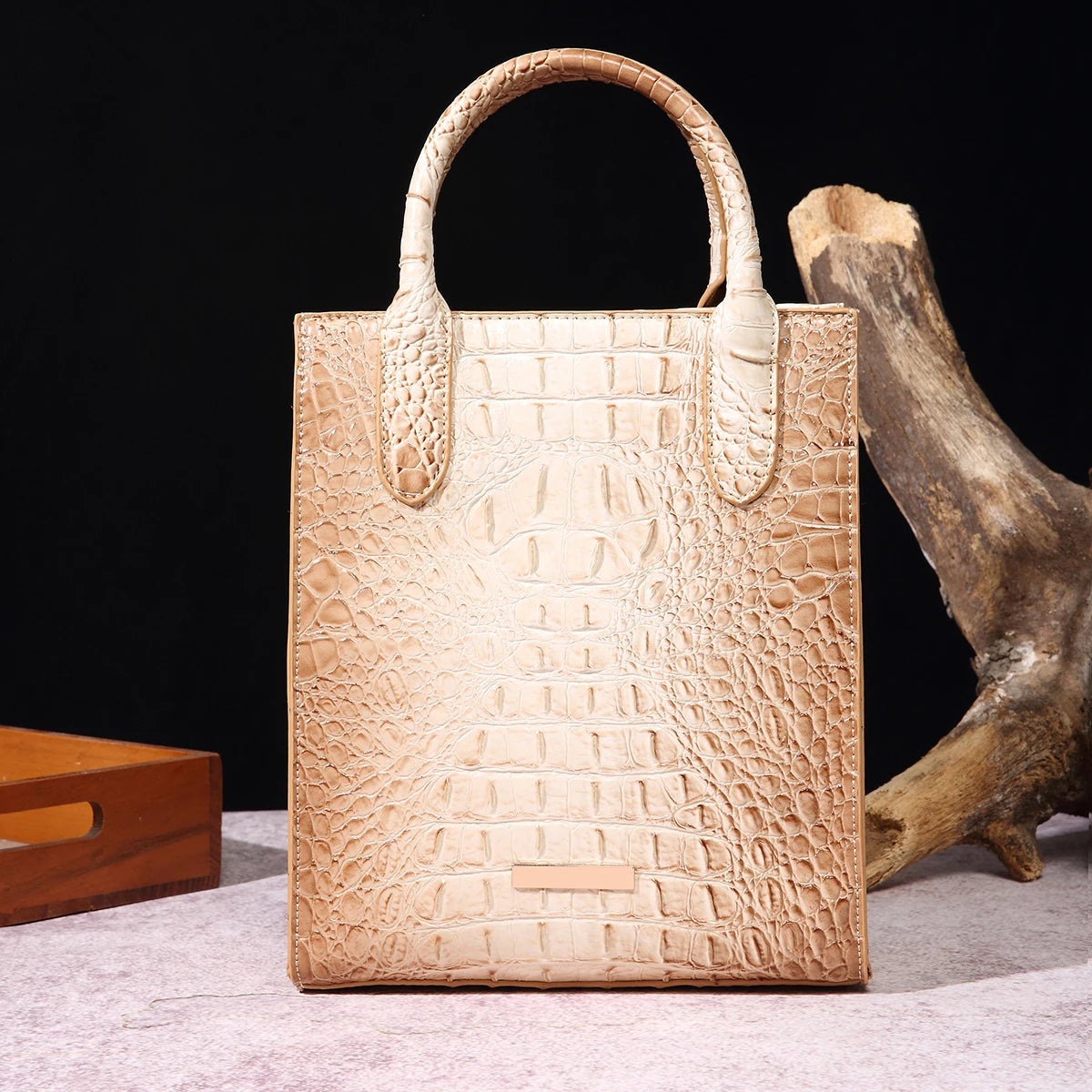 Vintage Crocodile Pattern Tote Bag – Luxury PU Leather Satchel