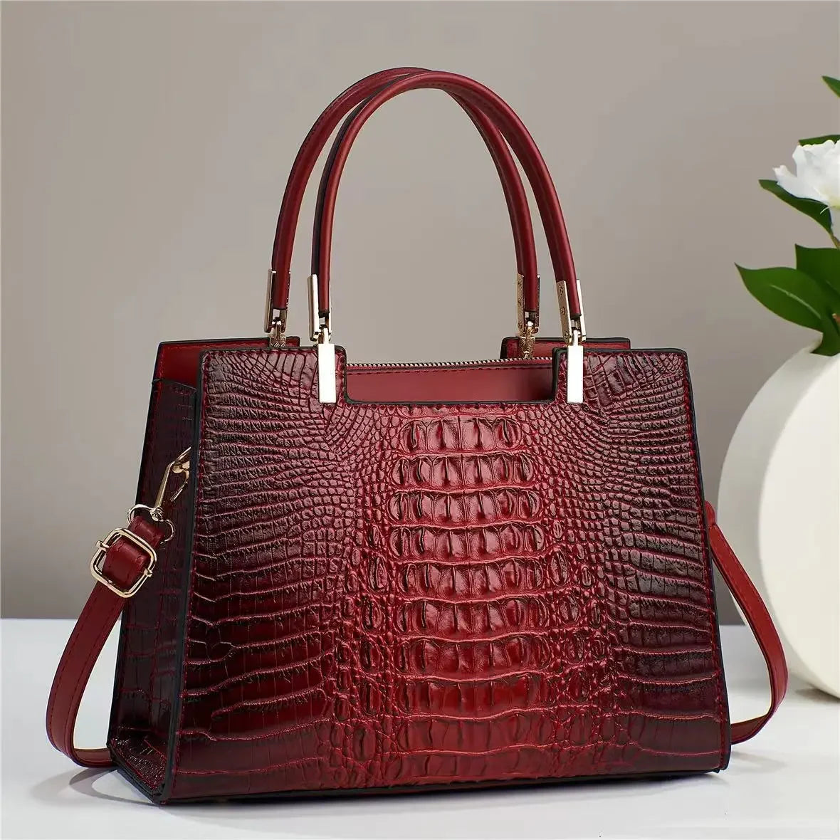 Classic Crocodile Texture PU Leather Bag – Large Capacity Tote