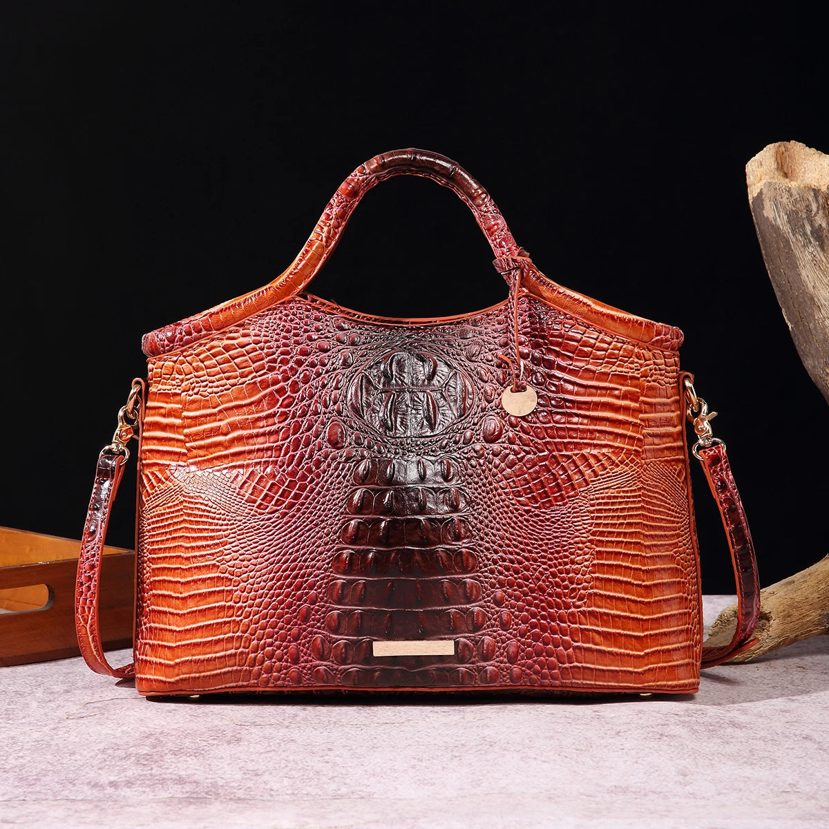 Retro Handbag – Colorful Solid PU Leather Crocodile Pattern Purse
