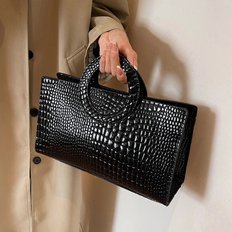 Luxury Crocodile Pattern Handbag – PU Leather Shoulder