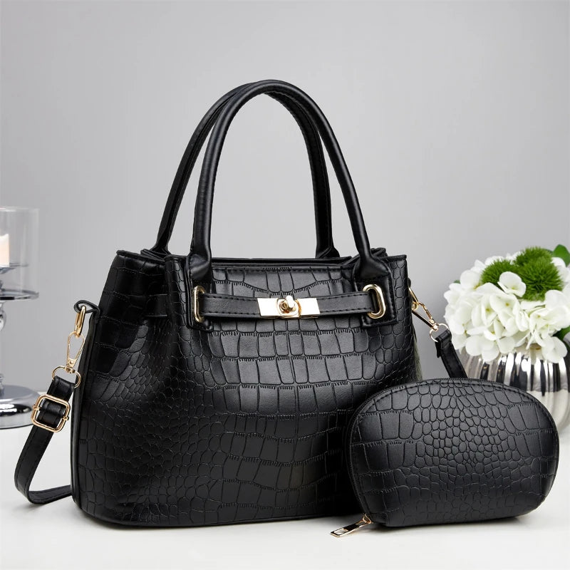 Crocodile Pattern Shoulder Bag – 12.4 Inch Large Capacity Handbag & Crossbody