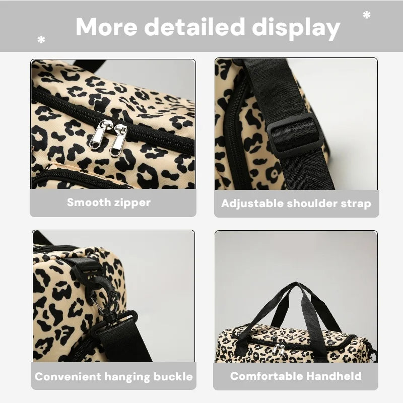 Leopard Print Travel Bag – Large Capacity Sports Fitness Duffle with Multiple Pockets