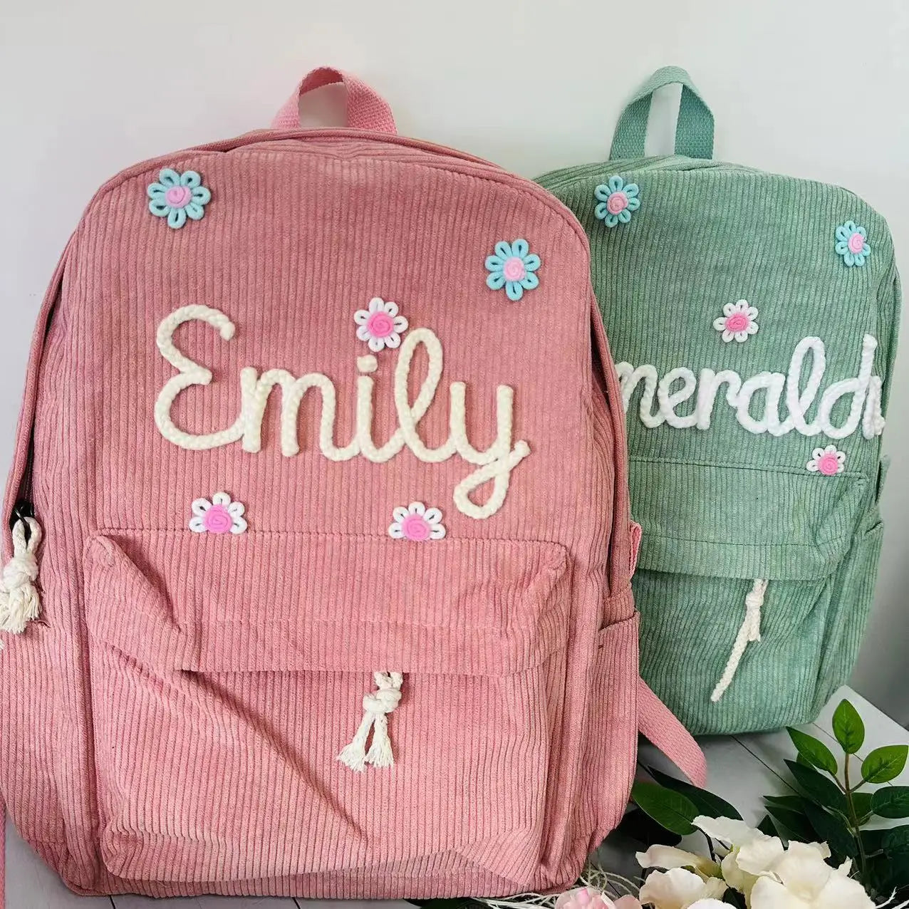 Embroidered Kids Backpack – Soft Corduroy Personalized Toddler Bag for Boys & Girls