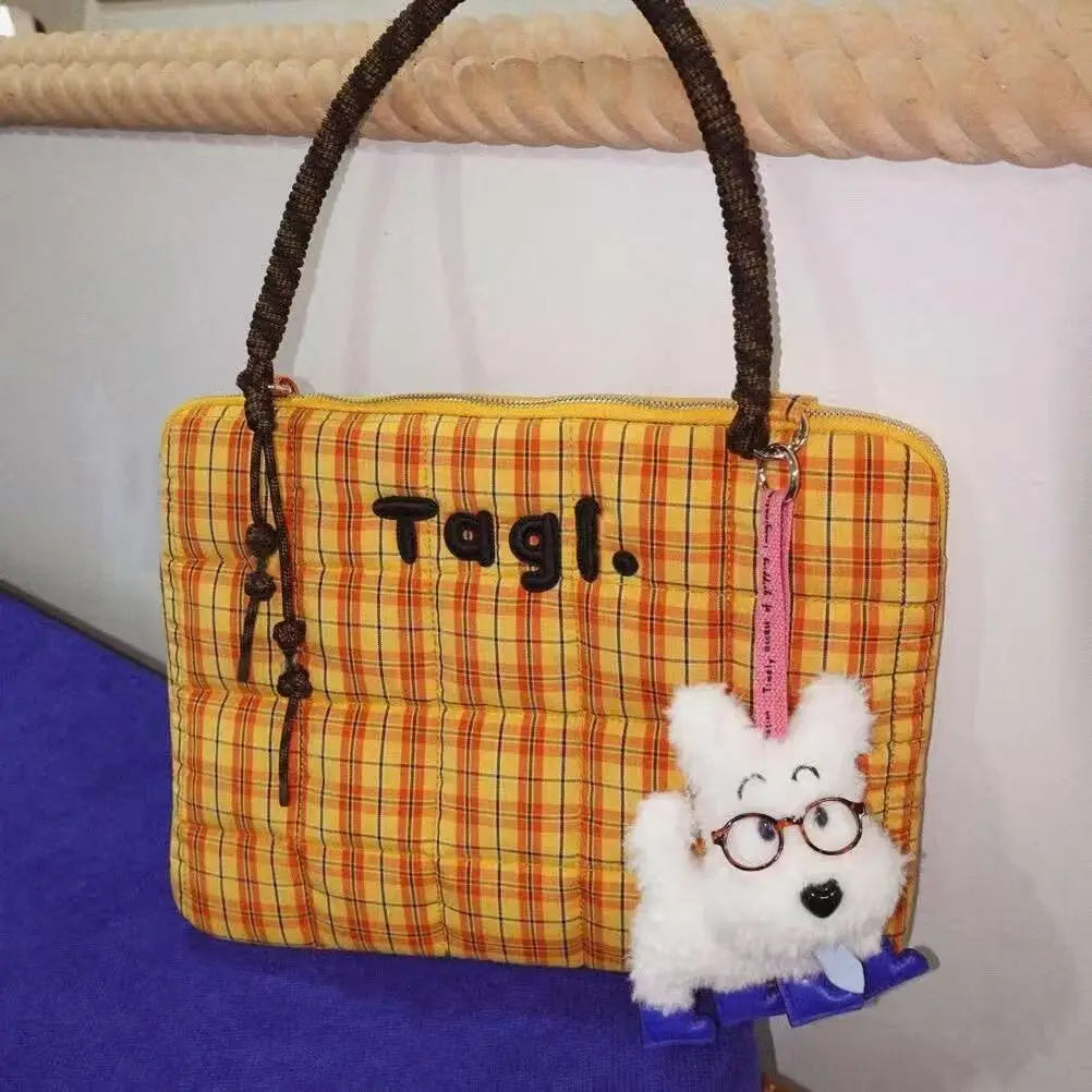 Vintage Plaid Laptop Shoulder Bag for Women – Fits MacBook