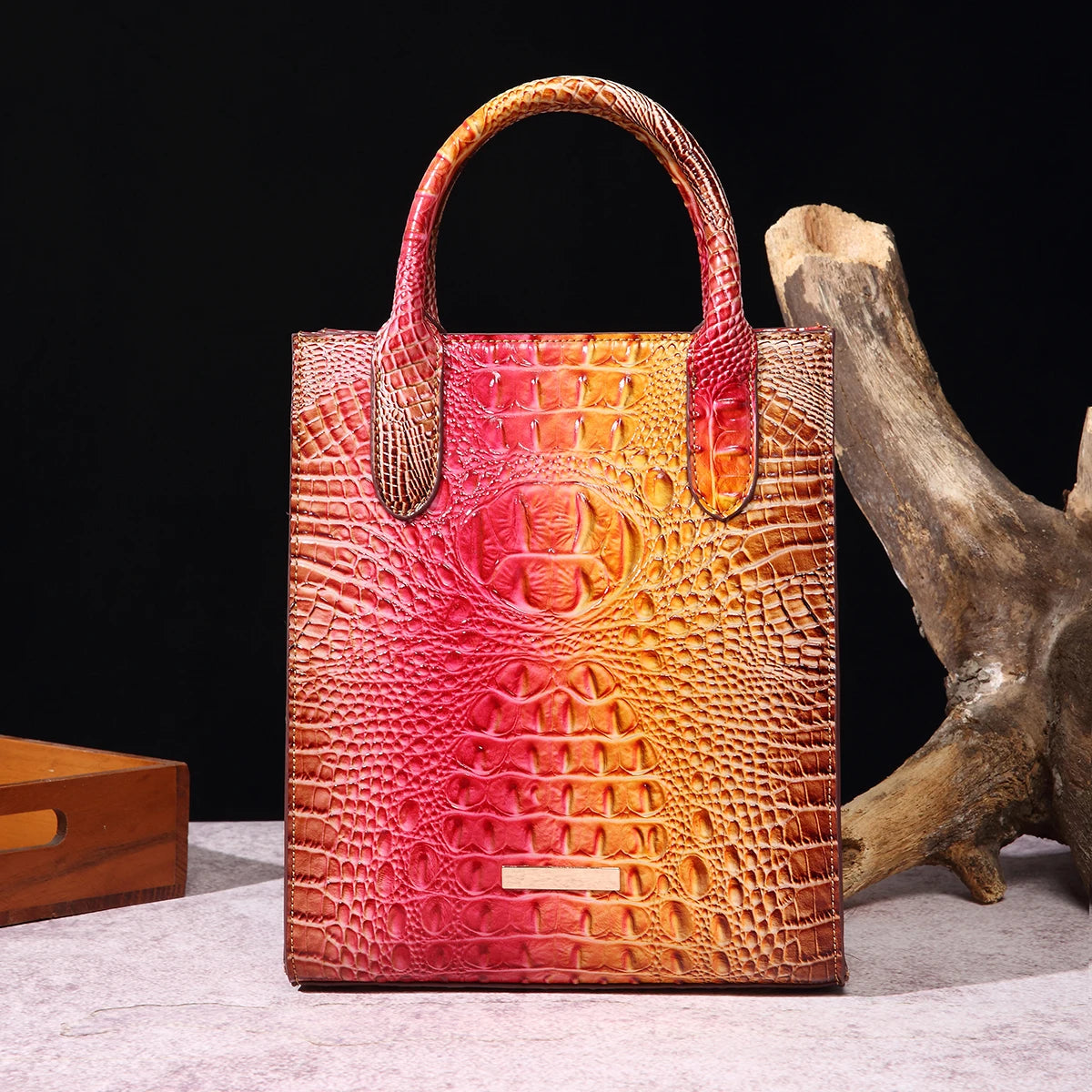 Vintage Crocodile Pattern Tote Bag – Luxury PU Leather Satchel