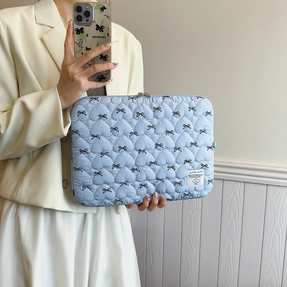 Bow Print Love Embroidery Laptop Bag – Cute Protective Sleeve for 11/14/15 Inch Laptops