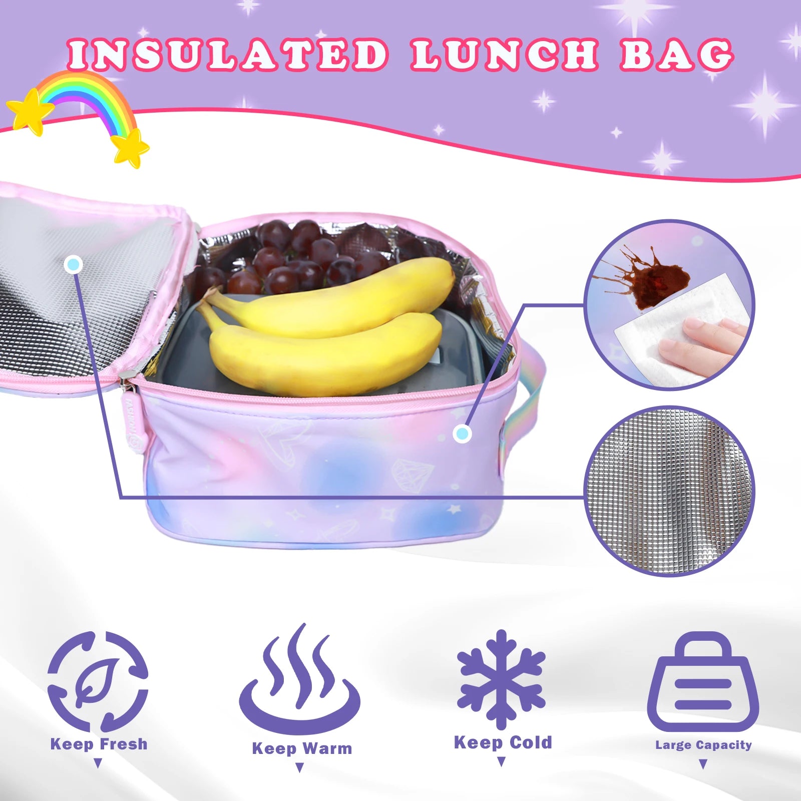 3Pcs Girls Backpack Set – Waterproof School Bag with Lunch & Pencil Case