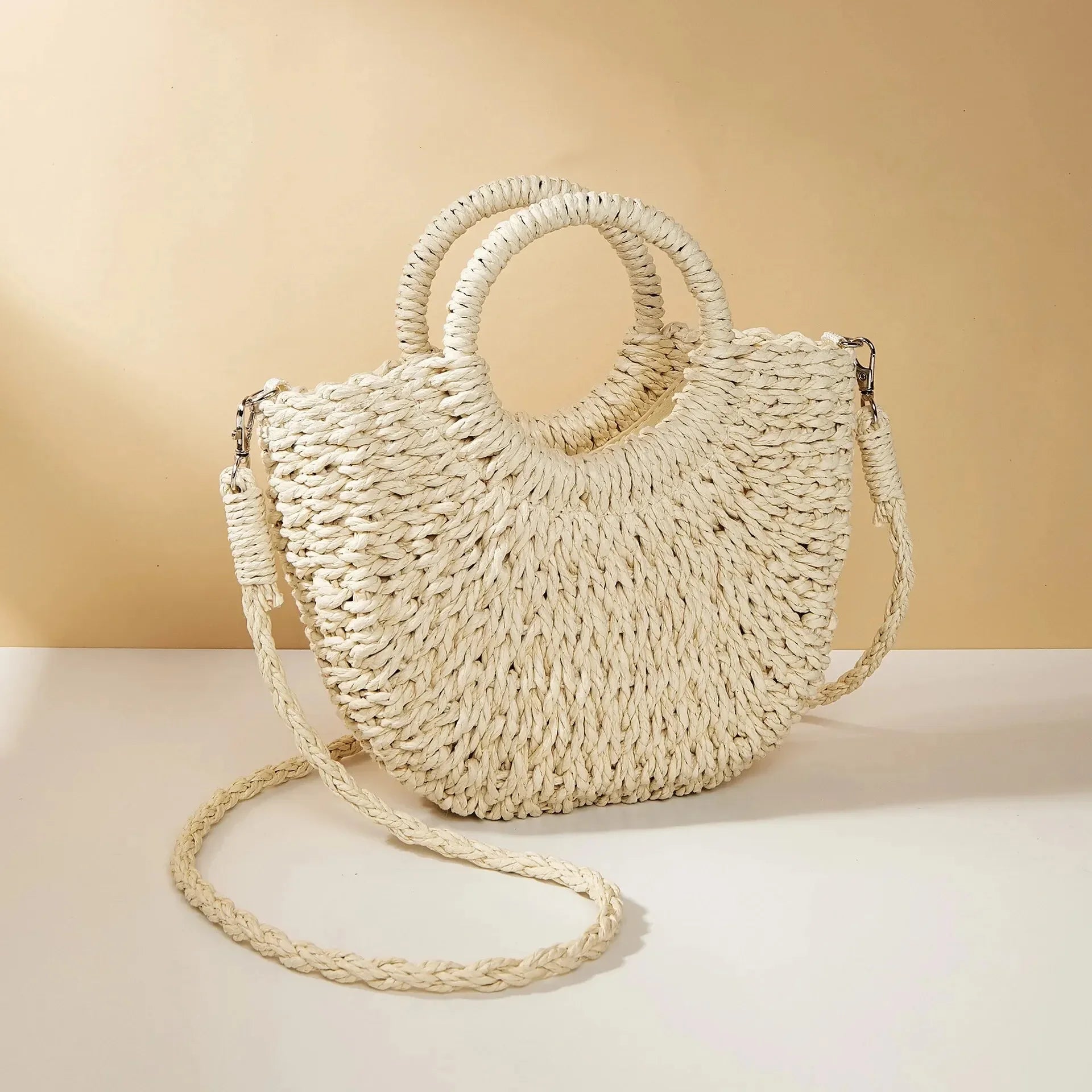Handwoven Straw Half-Moon Crossbody Bag – Large Capacity Beach