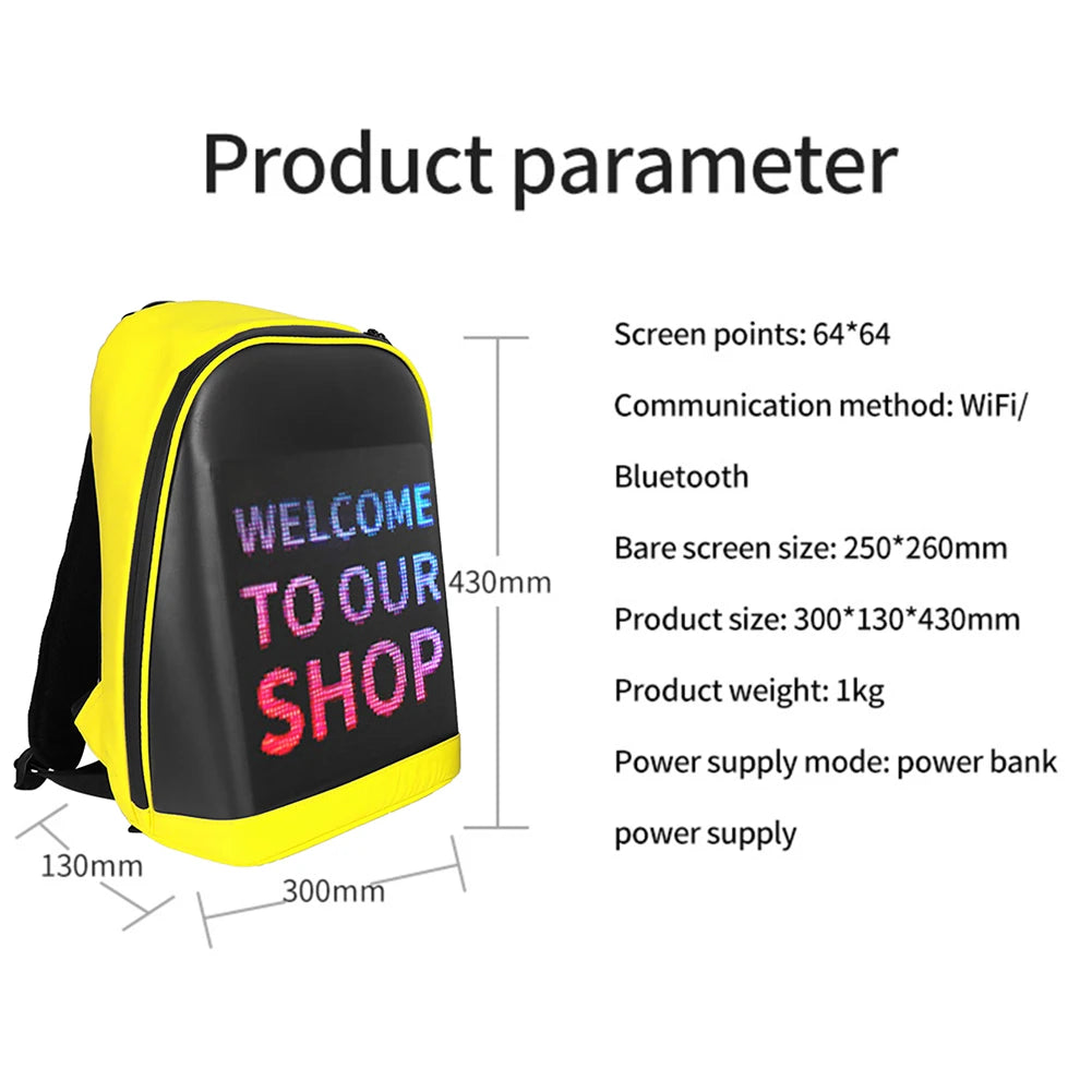 Durable LED Laptop Backpack for Women – Wireless APP-Controlled Display Bag