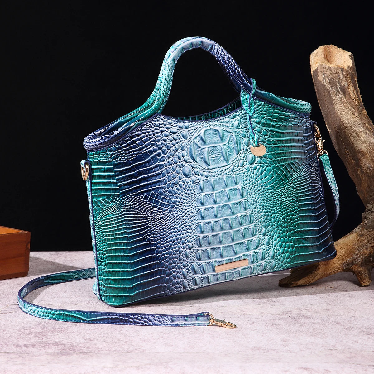 Retro Handbag – Colorful Solid PU Leather Crocodile Pattern Purse