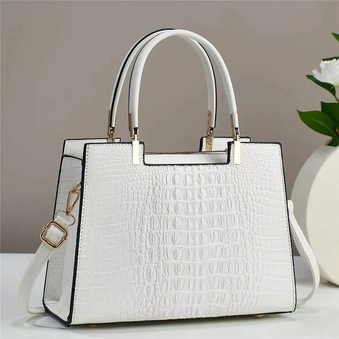 Classic Crocodile Texture PU Leather Bag – Large Capacity Tote