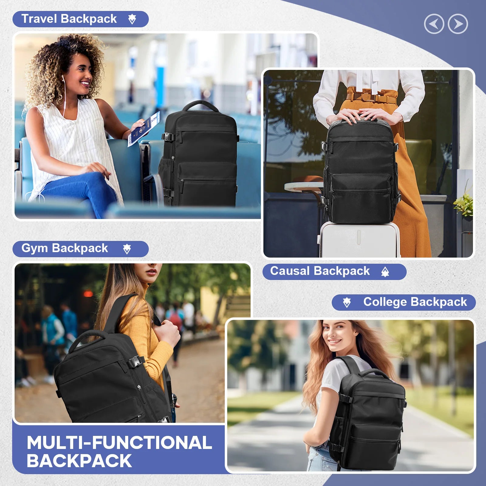 Smart Compression Travel Backpack – Fits 15.6" Laptop, 40x20x25 Travel Size
