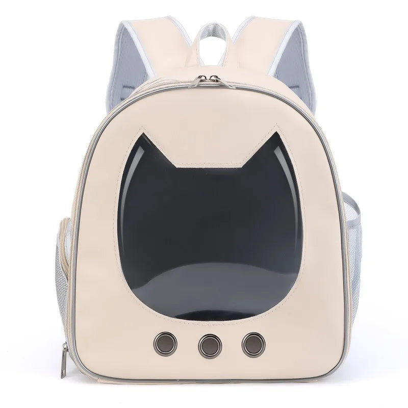 PU Portable Cat Carrier Backpack – Transparent Breathable Pet Bag