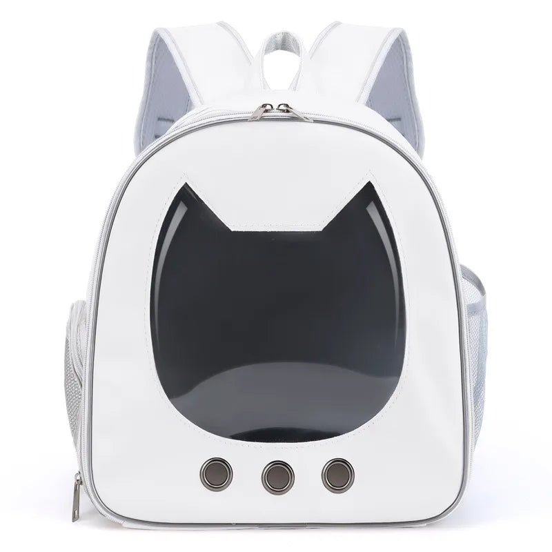 PU Portable Cat Carrier Backpack – Transparent Breathable Pet Bag