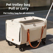 Multifunctional Cat Carrier with Trolley – Large Capacity, Foldable & Breathable Pet Bag