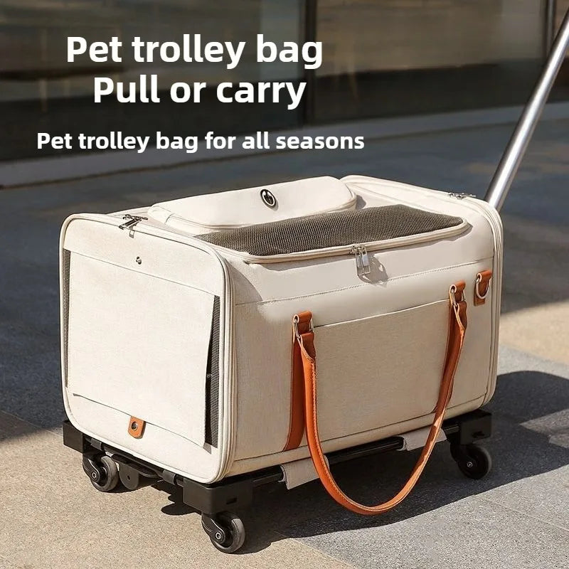Multifunctional Cat Carrier with Trolley – Large Capacity, Foldable & Breathable Pet Bag