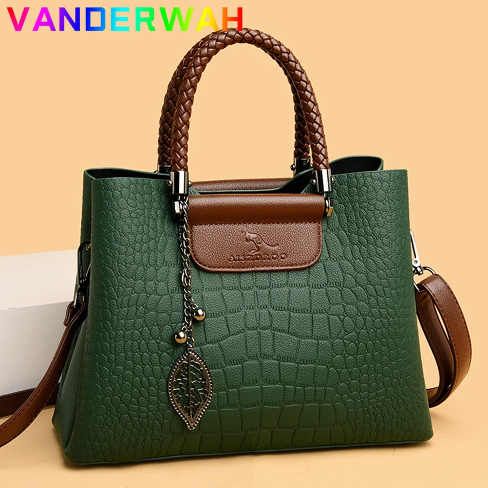 Elegant Shoulder Bag – 3-Layer Alligator Leather Messenger