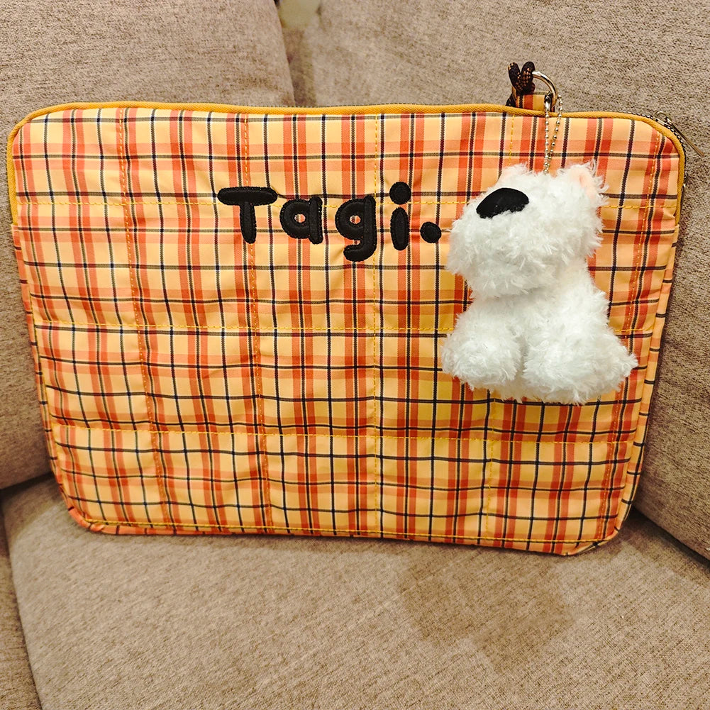 Vintage Plaid Laptop Shoulder Bag for Women – Fits MacBook