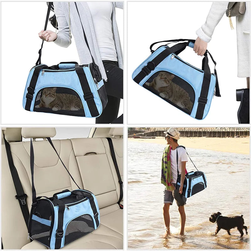 Foldable Cat & Dog Carrier Bag – Portable Mesh Breathable Travel Handbag