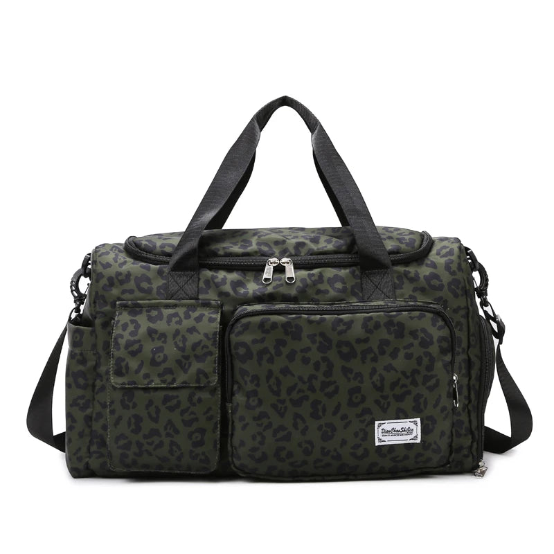 Leopard Print Travel Bag – Large Capacity Sports Fitness Duffle with Multiple Pockets
