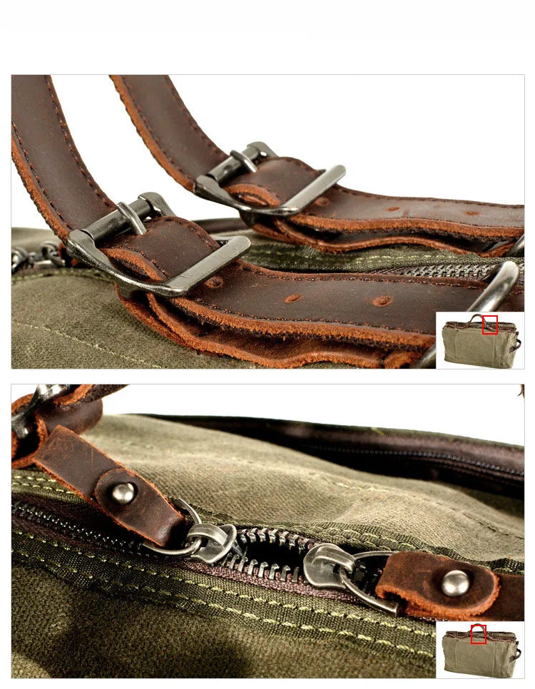 Military-Style Oil Wax Canvas Duffel Bag – Large Capacity Retro Travel Bag