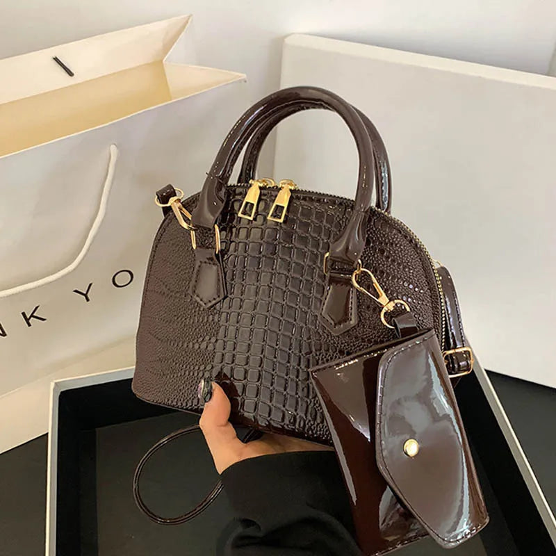 Crocodile Pattern PU Leather Handbag – Vintage Crossbody Shoulder Bag