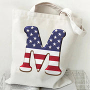 A–Z Alphabet Canvas Tote Bag – American Flag Print Y2K Aesthetic Handbag