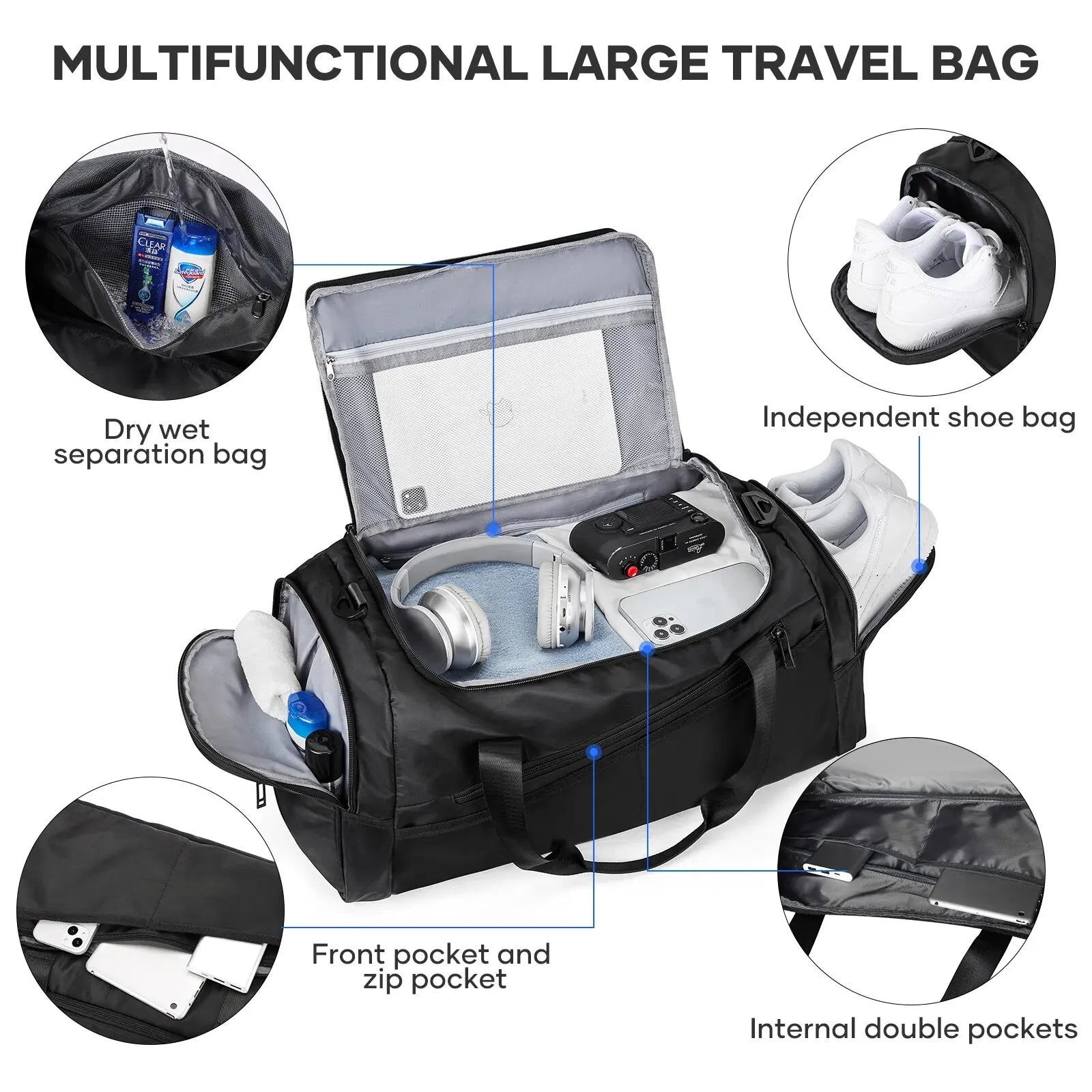 40L Sports Gym Duffel Bag – Lightweight Foldable Travel Bag