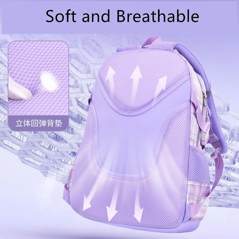 Purple Plaid School Backpack-Waterproof Kids Bag