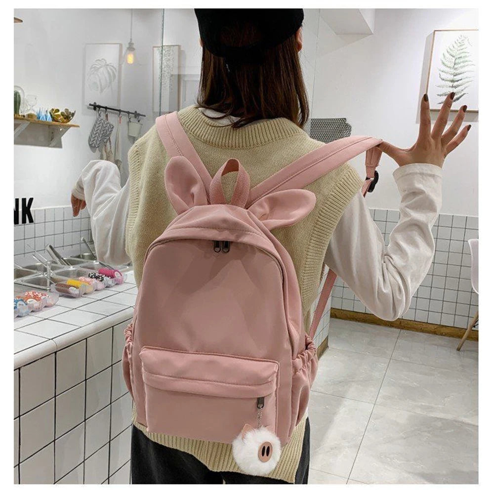 Stylish Nylon Rabbit Ear Backpack – Personalized Bag for Students