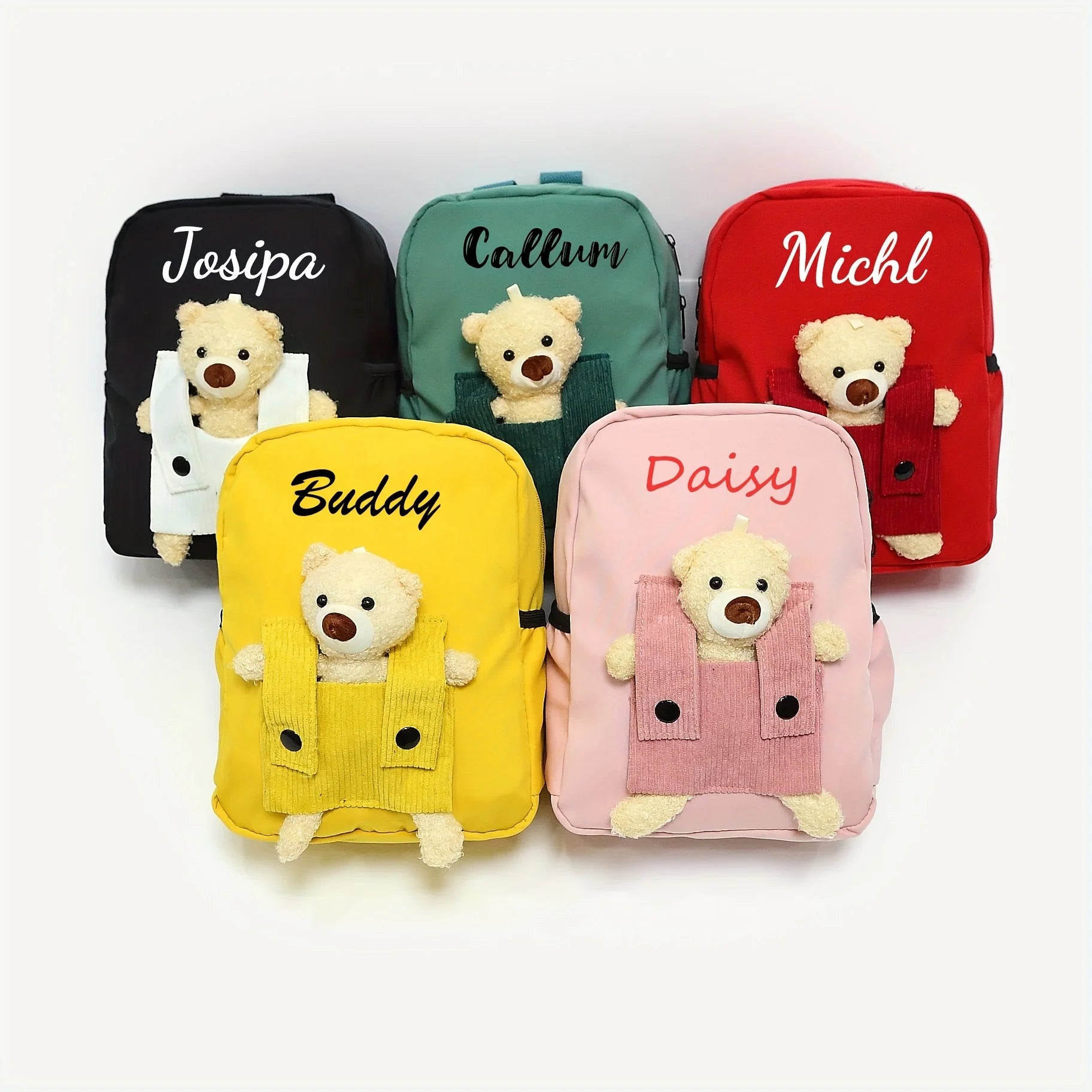 Cute Bear Plush Backpack – Custom Embroidered Name School Bag for Children