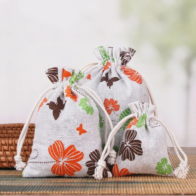 Mini Cartoon Linen  Drawstring Pouches