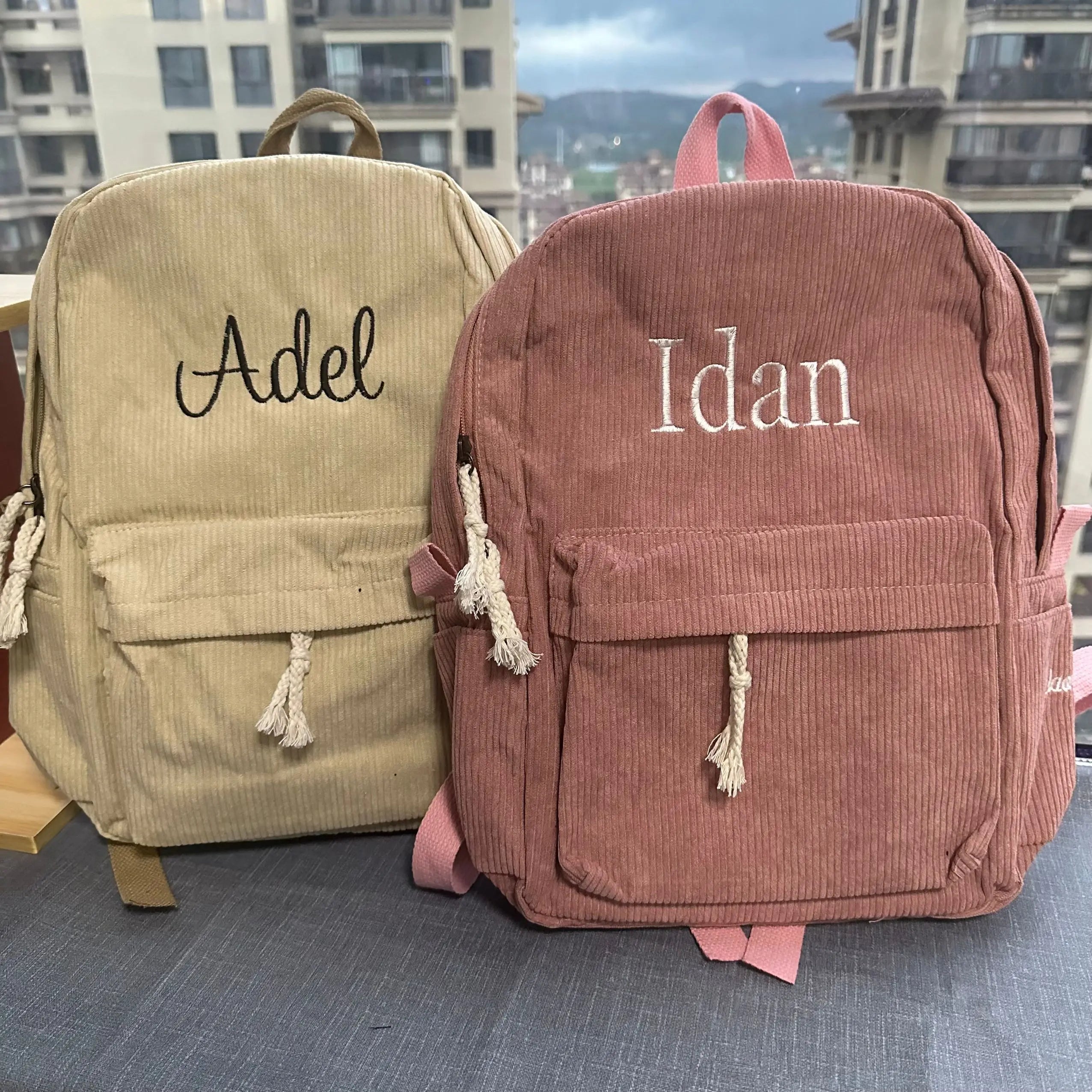 Soft Corduroy Fabric – Personalized Kids School Bag with Embroidery