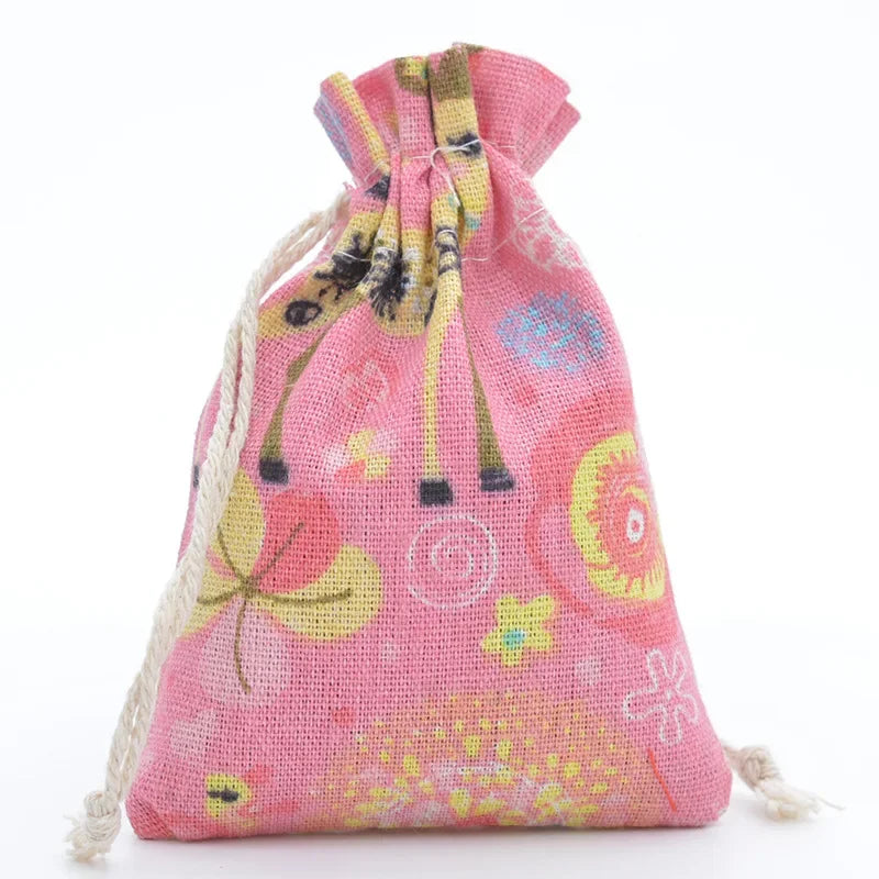 Multi-Colored Cotton Linen Drawstring Bag