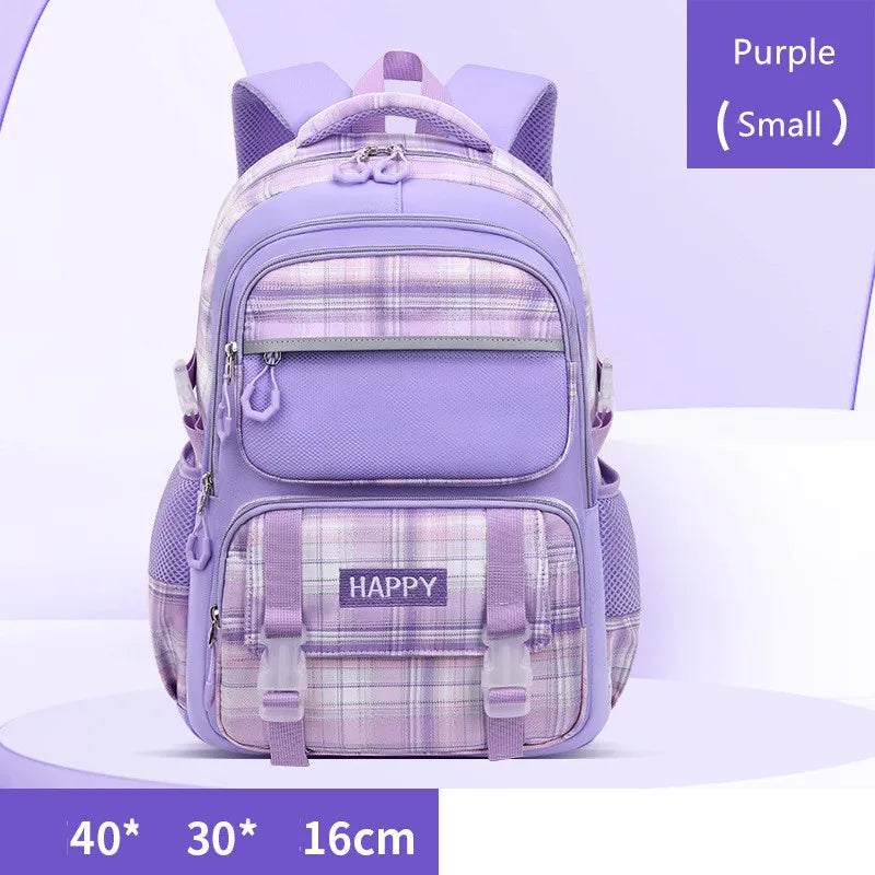 Purple Plaid School Backpack-Waterproof Kids Bag
