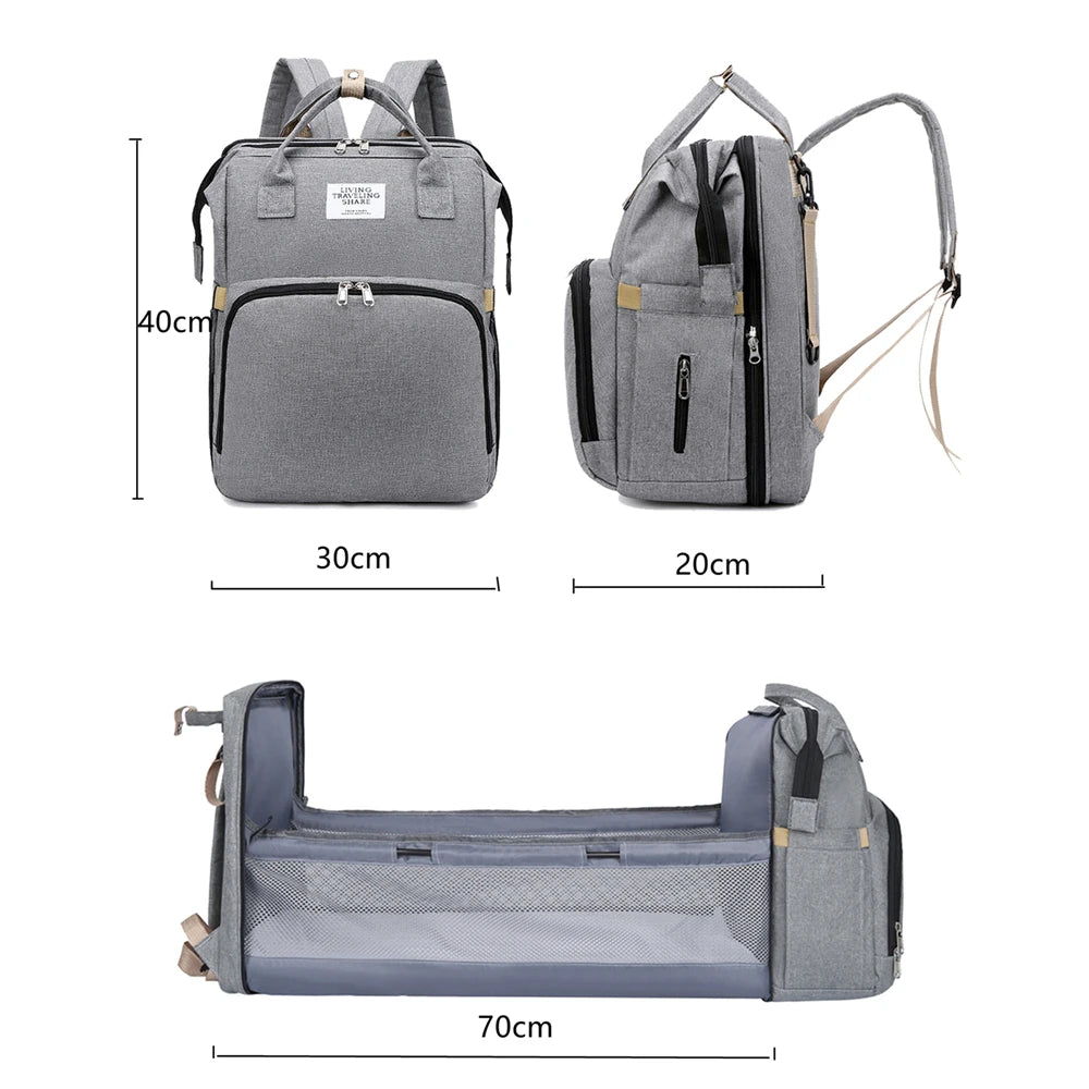 Foldable Baby Crib Backpack – Travel Nappy Bag with Insulated Compartments