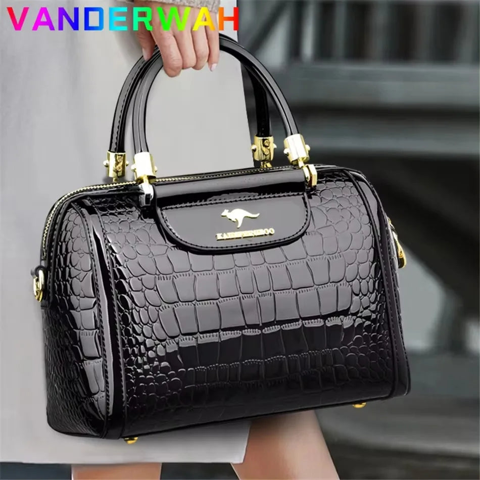 Elegant Shoulder Bag – 3-Layer Alligator Leather Messenger
