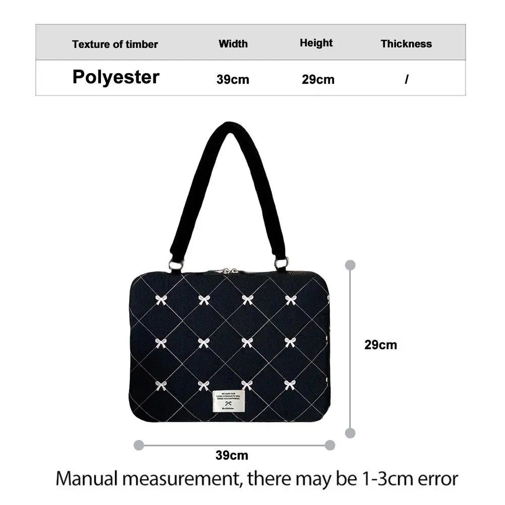 Cute Bow Embroidered Laptop Sleeve Bag – 13 to 16 Inch Fashion Shoulder Handbag