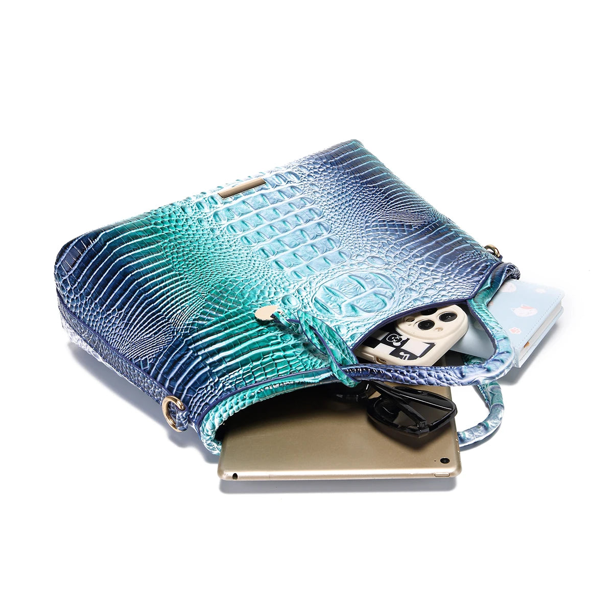 Retro Handbag – Colorful Solid PU Leather Crocodile Pattern Purse