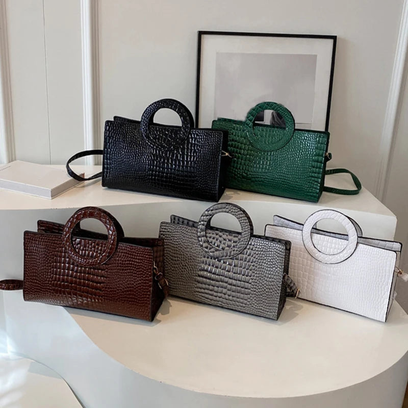 Luxury Crocodile Pattern Handbag – PU Leather Shoulder