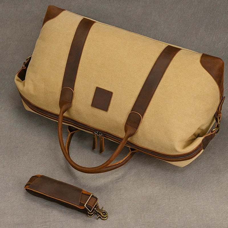 Rugged Canvas Travel Duffel Bag – Stylish Large Duffel with Leather