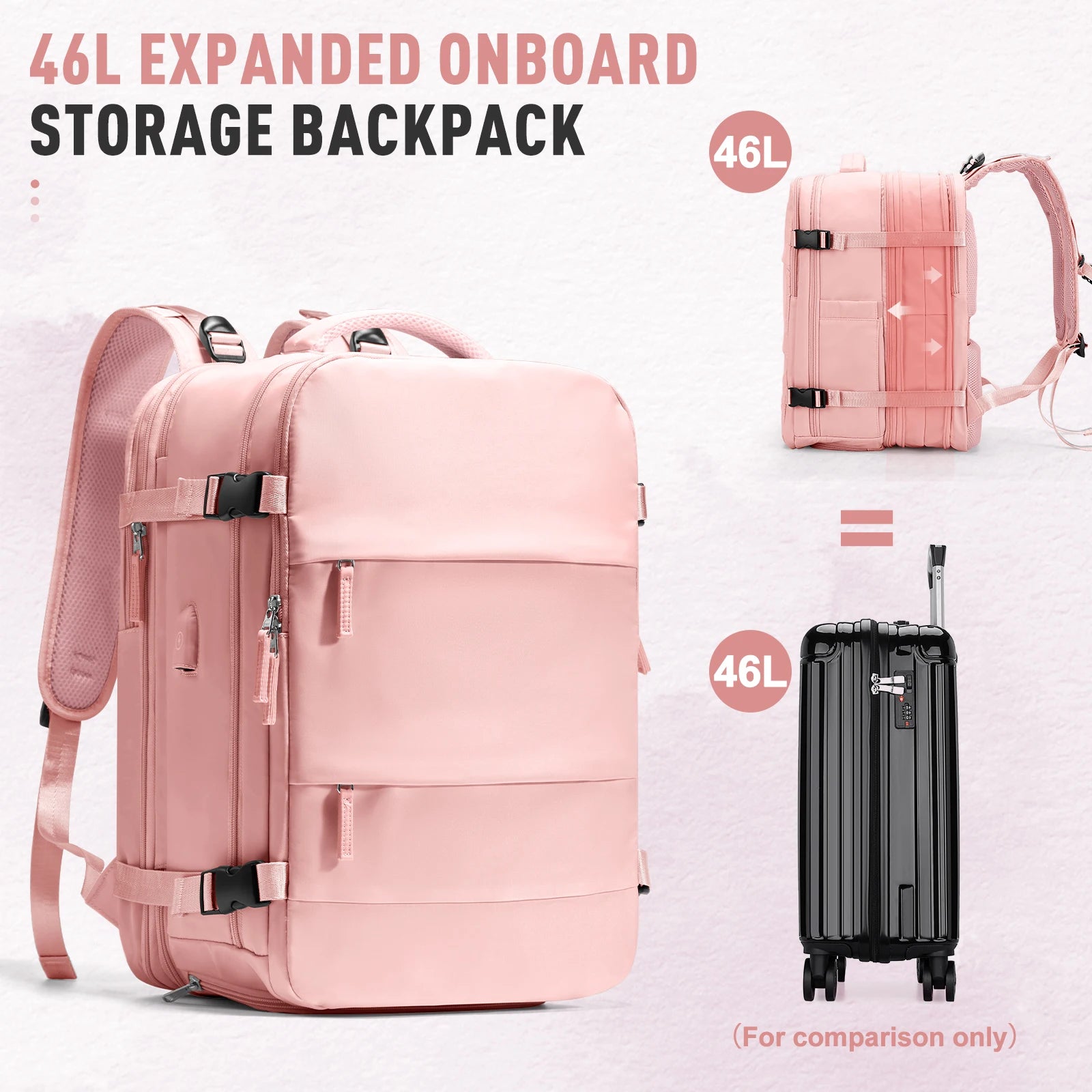 Expandable 46L Cabin Hiking Backpack – Airline Approved Travel Rucksack